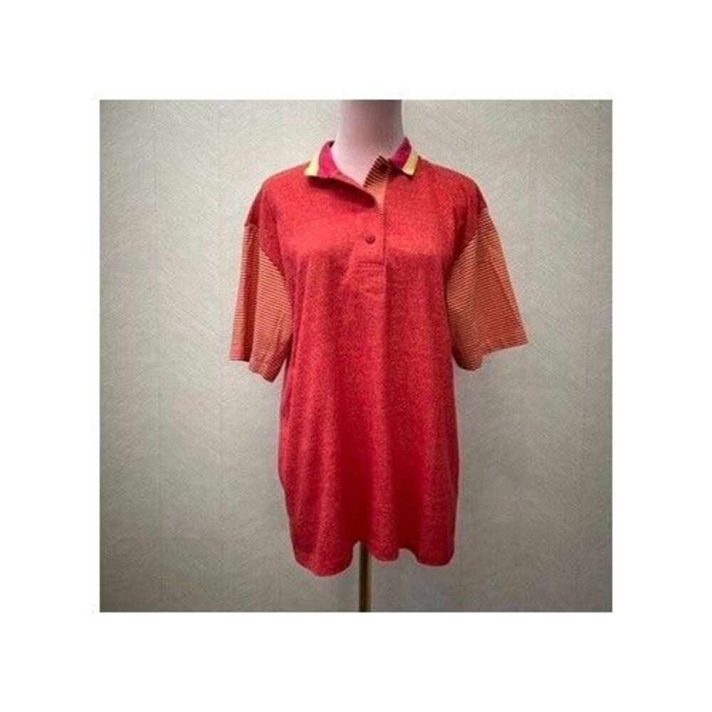 Vintage Head Sports Wear Short Sleeve Striped Heather Red Polo Shirt Mens Size M